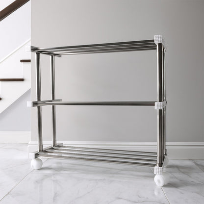 Side profile of rust-resistant stainless steel shoe storage rack