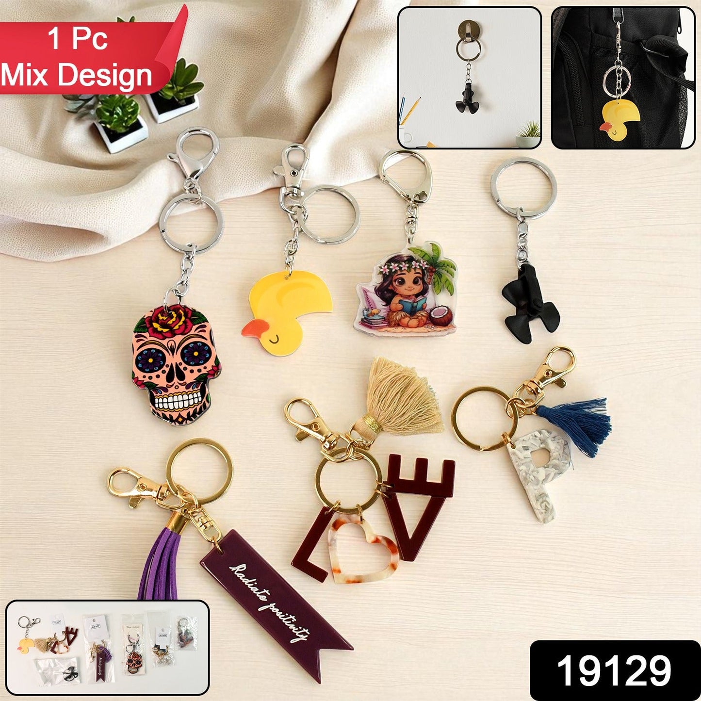Cartoon character keychain from assorted mix design pack