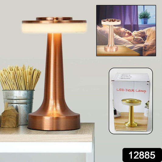 Rechargeable LED table lamp displaying its three distinct color modes.