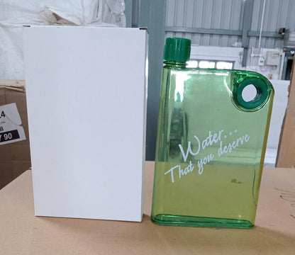 A transparent green slim water bottle, highlighting the clear plastic and vibrant color.