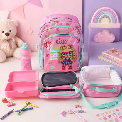 Pencil case and other accessories complementing the school bag set.