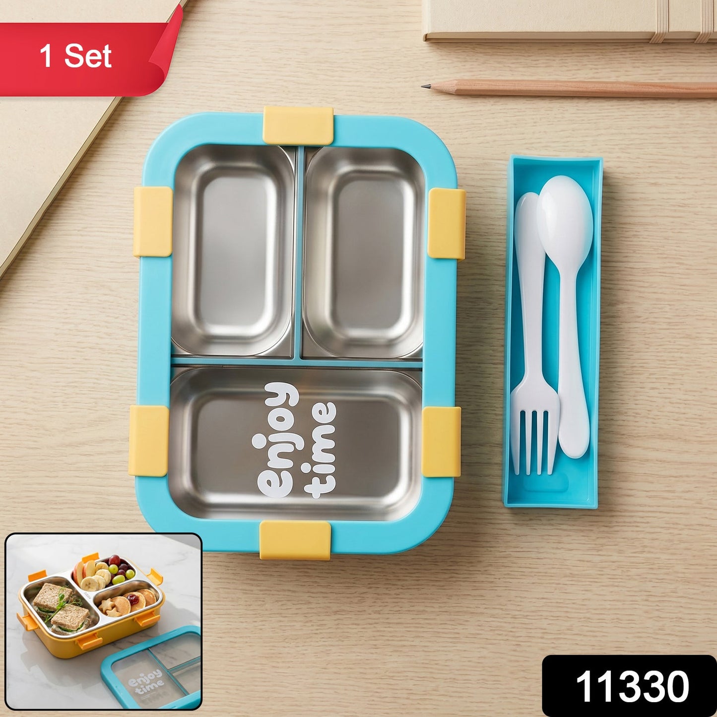 3 compartment stainless steel lunch box with leak-proof seal