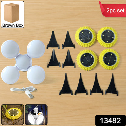 Solar LED garden light set illuminating outdoor pathway at night